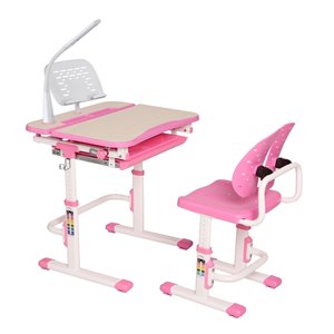 Bureau moderne/contemporain et chaise avec porte-livre et lumière DEL pour enfants Galileo d'United Canada, 26 po, rose