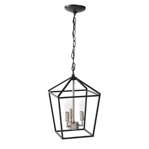 Luminaire suspendu moderne de type lanterne avec lumière incandescente par Scott Living, moyen, noir mat et nickel brossé