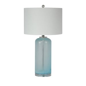 Lampe de table standard de 28 po avec abat-jour en tissu et interrupteur à 3 voies par Scott Living, verre bleu, lot de 1