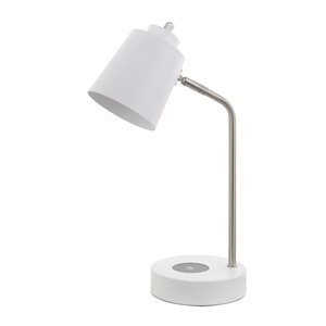 Lampe de bureau ajustable standard de 15 po par Scott Living avec interrupteur et abat-jour métallique, blanc et nickel brossé