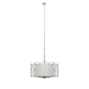 Luminaire suspendu transitionnel Amherst avec abat-jour et lumière incandescente par Scott Living, moyen, nickel brossé