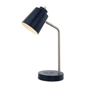 Lampe de bureau ajustable standard de 15 po par Scott Living avec interrupteur et abat-jour métallique, marine et nickel bross