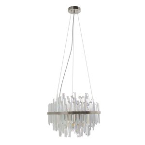 Luminaire suspendu cylindrique moderne Radley en verre et lumière incandescente par Scott Living, grand, nickel brossé