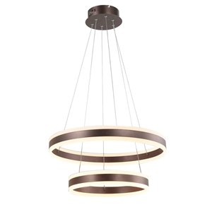 Luminaire suspendu moderne contemporain York à étages en verre givré et LED par Scott Living, grand, espresso