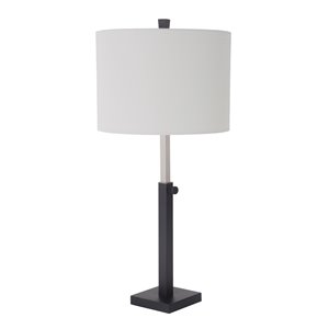 Lampe de table de 26,25 po avec abat-jour en tissu et interrupteur marche/arrêt par Scott Living, nickel brossé/noir mat