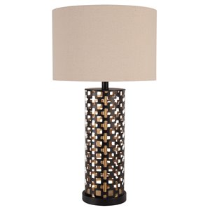 Lampe de table standard de 28 po avec abat-jour en tissu et interrupteur marche/arrêt par Scott Living, noir et or, lot de 1