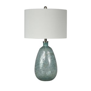 Lampe de table standard de 26 po avec abat-jour en tissu et interrupteur à 3 voies par Scott Living, verre bleu et nickel bros