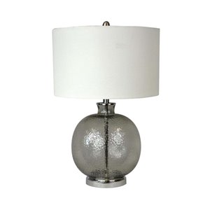 Lampe de table standard de 26 po avec abat-jour en tissu et interrupteur à 3 voies par Scott Living, verre fumé et nickel bro