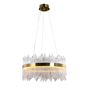 Luminaire suspendu cylindrique moderne contemporain Marion avec abat-jour en verre et LED par Scott Living, doré