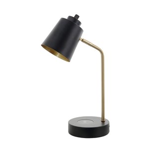 Lampe de bureau ajustable standard de 15 po par Scott Living avec interrupteur et abat-jour métallique, noir et or