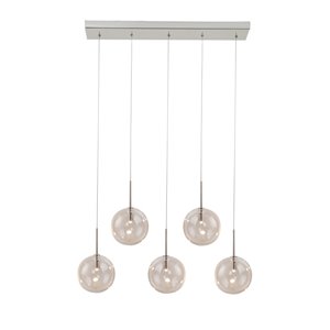 Luminaire d'îlot moderne contemporain LED en métal et abat-jour en verre par Scott Living, nickel brossé
