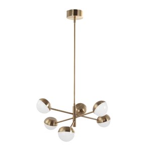 Luminaire suspendu moderne contemporain Medway avec abat-jour orbe en verre givré et LED par Scott Living, doré