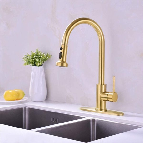 American Imaginations Brass 1-handle Deck Mount High-arc Handle/lever Residential Kitchen Faucet, Deck Plate Included