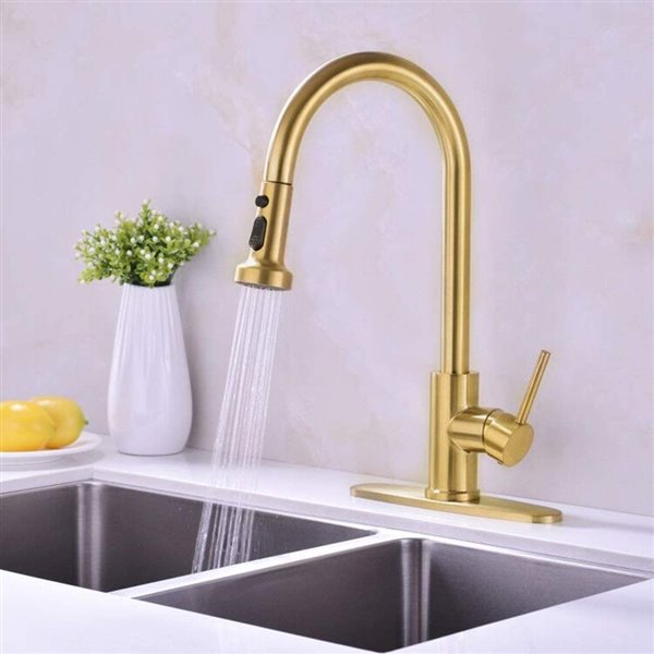 American Imaginations Brass 1-handle Deck Mount High-arc Handle/lever Residential Kitchen Faucet, Deck Plate Included