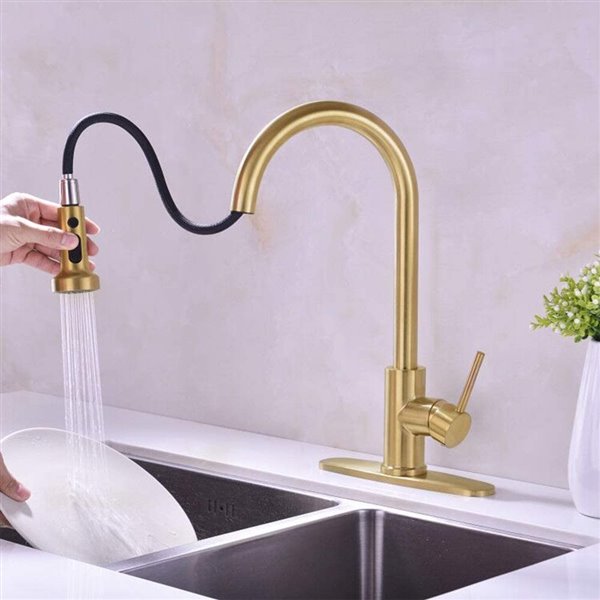 American Imaginations Brass 1-handle Deck Mount High-arc Handle/lever Residential Kitchen Faucet, Deck Plate Included
