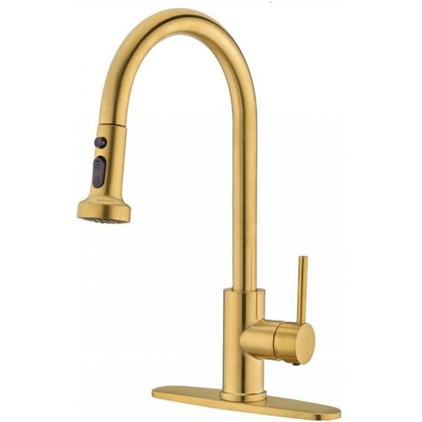 American Imaginations Brass 1-handle Deck Mount High-arc Handle/lever Residential Kitchen Faucet, Deck Plate Included