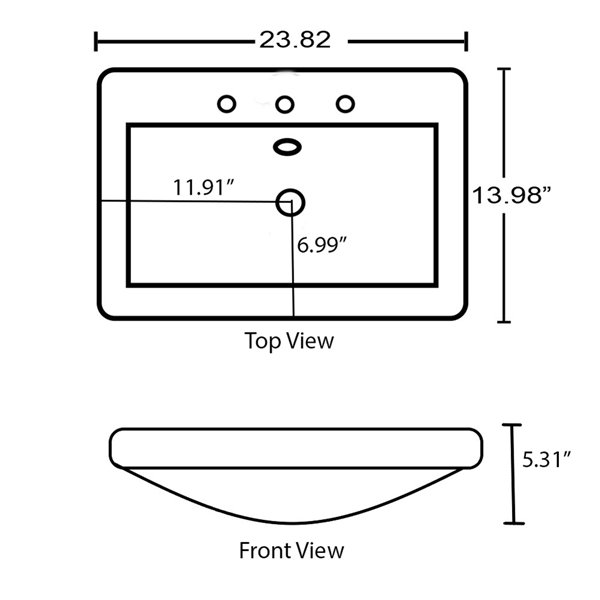 American Imaginations 23.82-in Enamel Glaze Fire Clay Single Rectangular-Shaped Sink Bathroom Vanity Top