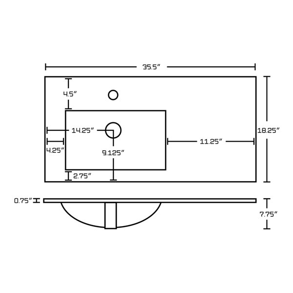 American Imaginations 35.5-in Enamel Glaze Ceramic Single Sink Bathroom Vanity Top