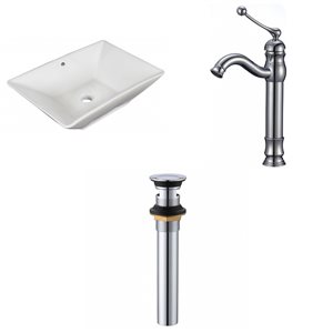 American Imaginations White Ceramic Vessel Rectangular Bathroom Sink - Faucet and Overflow Drain Included (14.75-in x 22-in)