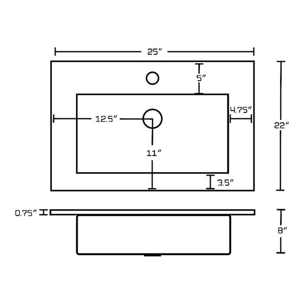 American Imaginations Flair Enamel Glaze Fire Clay Single Sink 25-in Bathroom Vanity Top