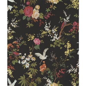 Walls Republic Fiore 57-sq. ft. Black Non-Woven Paintable Textured Floral Unpasted Paste-the-Wall Wallpaper