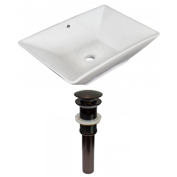 American Imaginations Ceramic Vessel Rectangular Bathroom Sink (14.75-in L x 22-in W) Bronze Overflow Drain Included