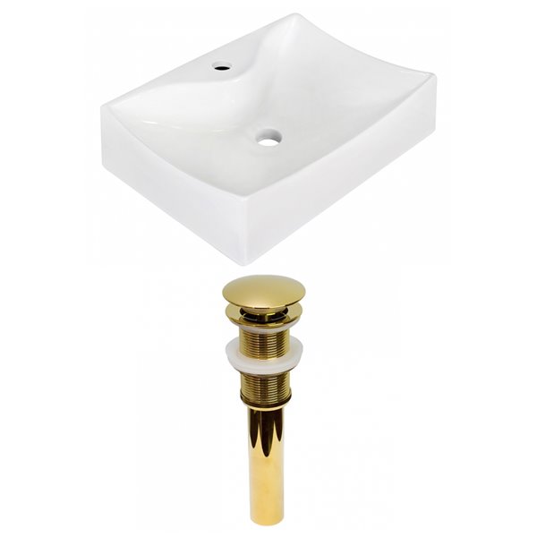 American Imaginations Ceramic Wall-mount Rectangular Bathroom Sink (15.75-in L x 21.5-in W) - Gold Drain Included