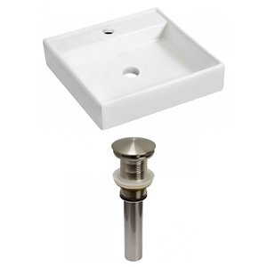 American Imaginations Ceramic Wall-mount Square Bathroom Sink (17.5-in L x 17.5-in W) with Nickel Drain