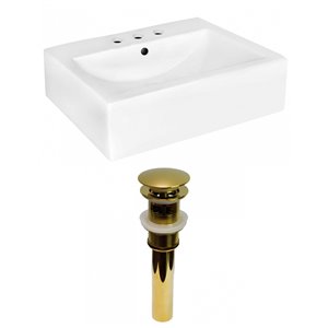 American Imaginations Ceramic Wall-mount Rectangular Bathroom Sink (16.25-in L x 20.25-in W) - Gold Overflow Drain Included