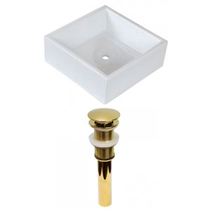 American Imaginations Ceramic Vessel Square Bathroom Sink (14.75-in L x 14.75-in W) - Gold Drain Included