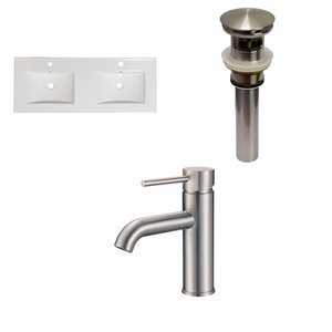 American Imaginations Xena Enamel Glaze Fire clay Double sink Bathroom Vanity Top (48-in) - Brushed Nickel Hardware