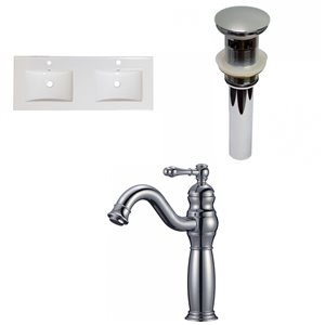 American Imaginations Xena Enamel Glaze Fire clay Double sink Bathroom Vanity Top (59-in) - Chrome hardware
