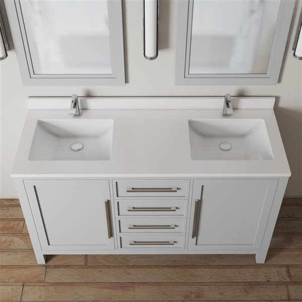 Urban Woodcraft Forest Made 63-in Grey Double Sink Bathroom Vanity with White Quartz Top (2 Mirrors Included)