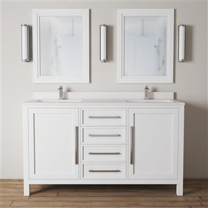 Urban Woodcraft Forest Made 63-in White Double Sink Bathroom Vanity with White Quartz Top (Mirror Included)