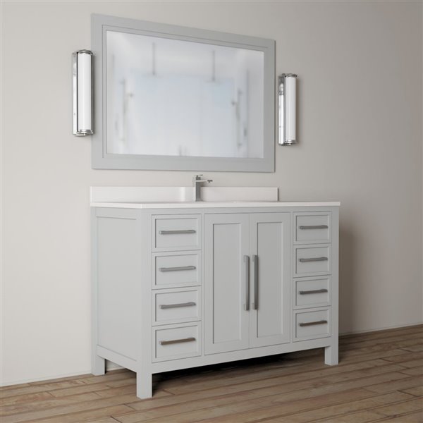 Urban Woodcraft Forest Made 48-in Grey Single Sink Bathroom Vanity with White Quartz Top (1 Mirror Included)