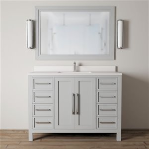 Urban Woodcraft Forest Made 48-in Grey Single Sink Bathroom Vanity with White Quartz Top (1 Mirror Included)