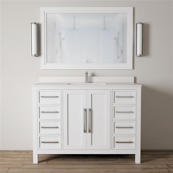 Urban Woodcraft Forest Made 48 In White, 48 White Bathroom Vanity With Quartz Top