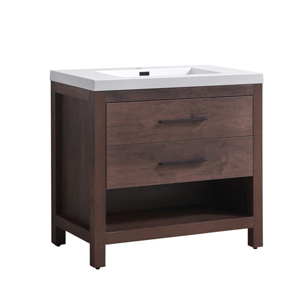 akuaplus® Nelly 36-in Rosewood Brown Single Sink Bathroom Vanity with White Solid Surface Top