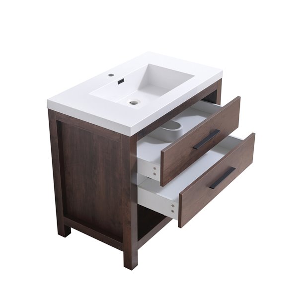 akuaplus® Nelly 36-in Rosewood Brown Single Sink Bathroom Vanity with White Solid Surface Top