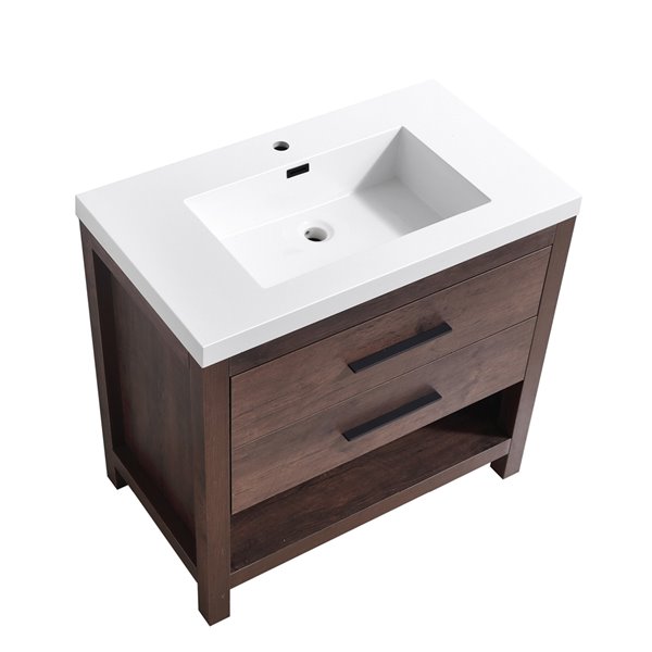 akuaplus® Nelly 36-in Rosewood Brown Single Sink Bathroom Vanity with White Solid Surface Top