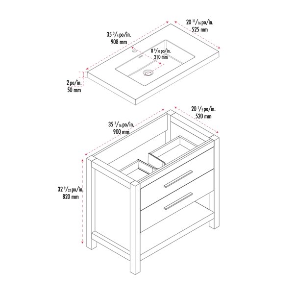 akuaplus® Nelly 36-in Rosewood Brown Single Sink Bathroom Vanity with White Solid Surface Top