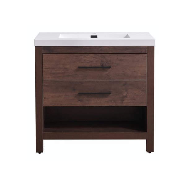 akuaplus® Nelly 36-in Rosewood Brown Single Sink Bathroom Vanity with White Solid Surface Top