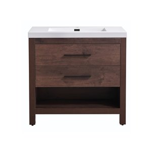 Meuble-lavabo simple bois de rose brun de 36 po Nelly par akuaplus®® avec comptoir en composite de bauxite blanc