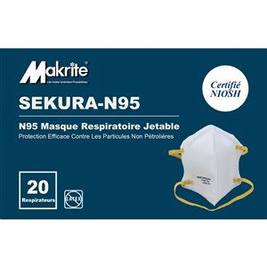 Masque de sécurité tout usage à usage unique de taille moyenne/grande Sekura-N95 de Makrite, paquet de 240