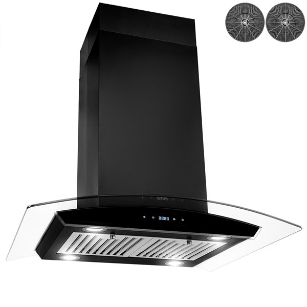 AKDY 30-in Convertible Black Painted Island Range Hood With Charcoal Filter Included