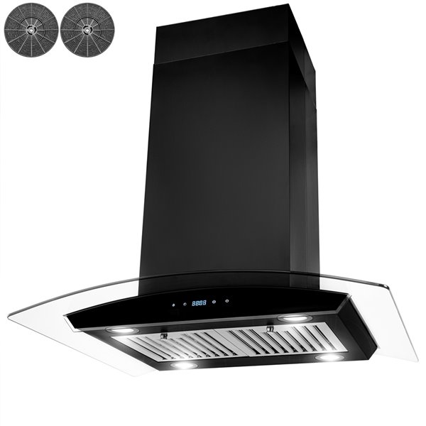 AKDY 30-in Convertible Black Painted Island Range Hood With Charcoal Filter Included