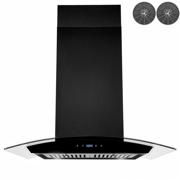 Image of Akdy | 30-In Convertible Black Painted Island Range Hood With Charcoal Filter Included, 343 CFM | Rona