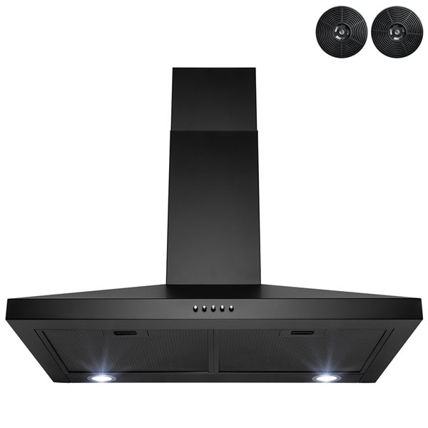 AKDY Convertible 30-in Painted Black Wall-Mounted Range Hood With Charcoal Filter Included