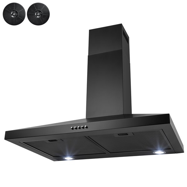 AKDY Convertible 30-in Painted Black Wall-Mounted Range Hood With Charcoal Filter Included