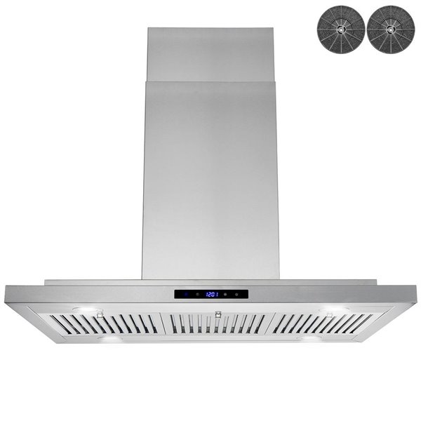 AKDY Convertible 36-in Stainless Steel Island Range Hood With Charcoal Filter Included